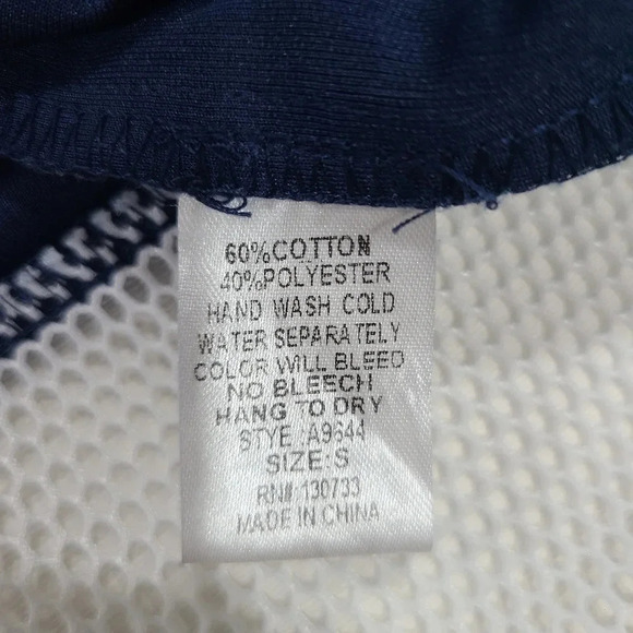 Umgee Usa Size Small Navy Blue Tunic Top With White Mesh Contrast Trim Jersey - Picture 5 of 6